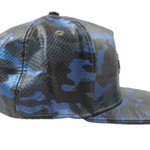 Capital Gains Men's Streetwear Snake Embossed Leather Blue Camo Hat Adjustable Strap Back Cap